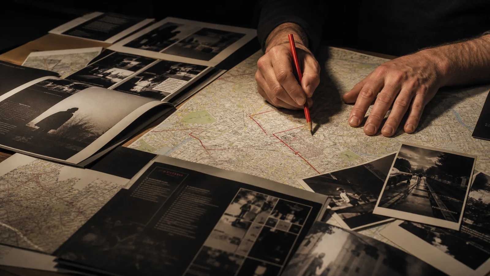 Film festival programs and city maps spread across a planning table