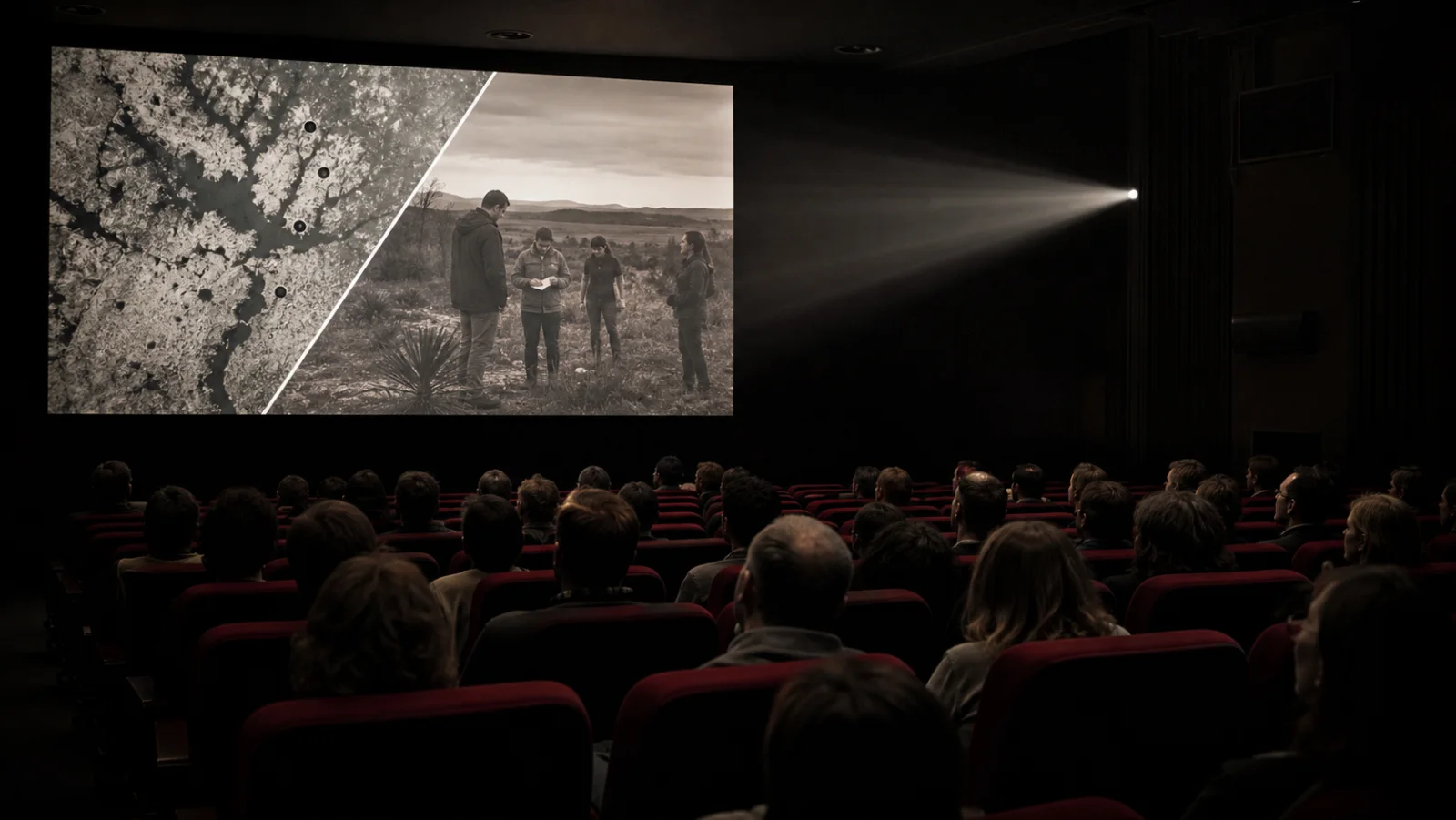 Documentary about field researchers projected for a cinema audience