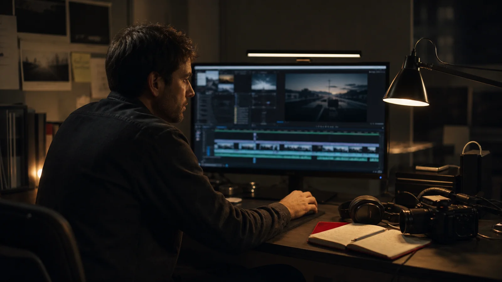 Independent filmmaker preparing a documentary submission at an editing desk