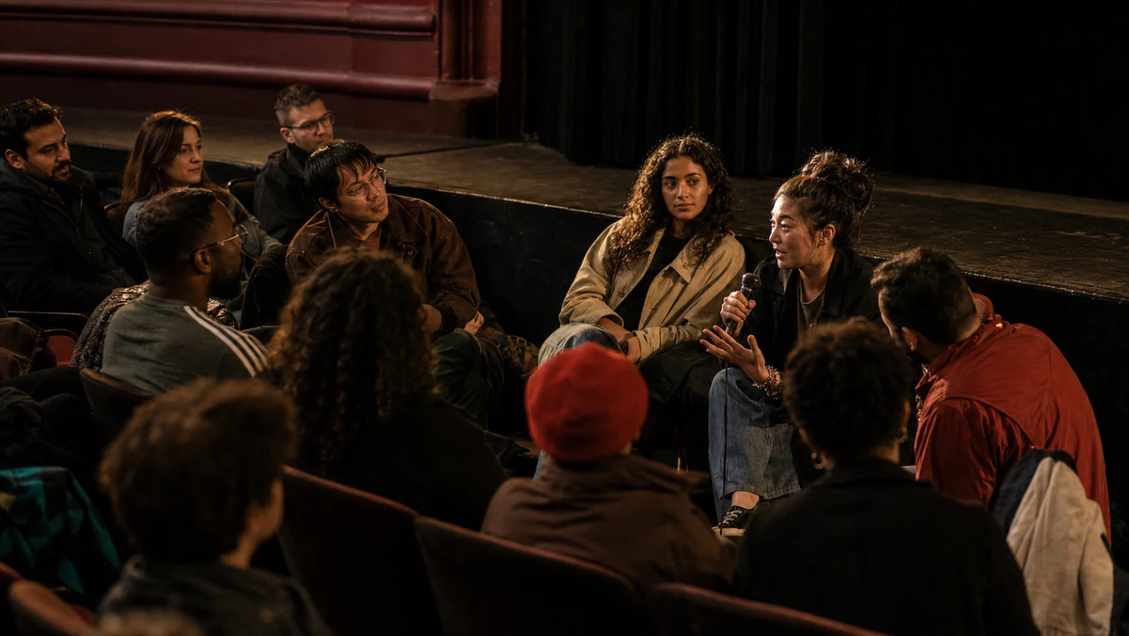 Editorial interpretation of an independent cinema audience gathered for a post-screening conversation